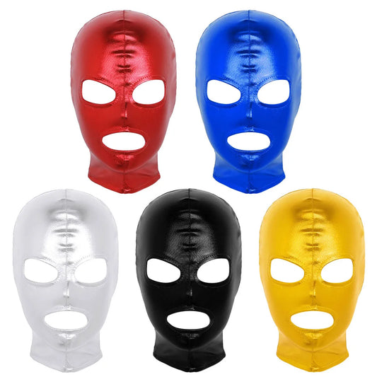Unisex Latex Mask Men Women Cosplay Face Mask Shiny Metallic Open Eyes and Mouth Headgear Full Face Mask Hood Role Play Costume