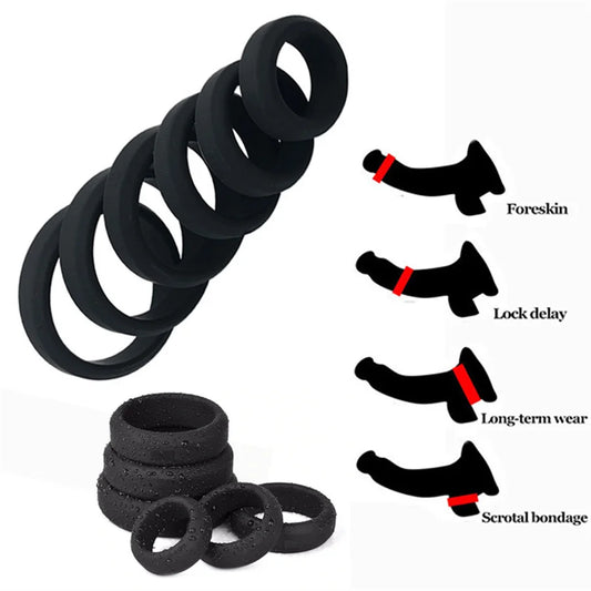 6 Sizes Silicone Penis Ring Scrotum Lock Ring Penis Enhance Erection Cockring Ejaculation Delay Cock Rings Sex Toys For Men