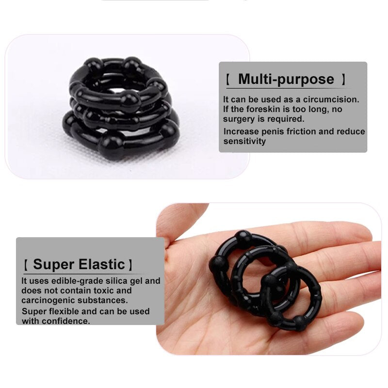 1 Pcs Set Cock Penis Ring Bead Penis Ring Male Delay Ejaculation Lasting Silicone Erection Ring Sex Toys For Men Adults - kinkykings