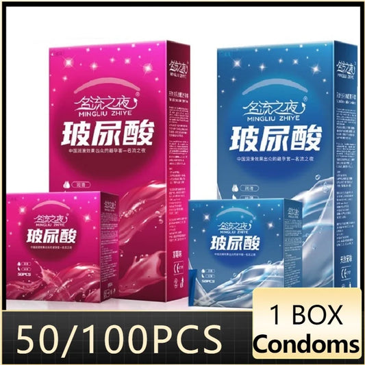 100/50pcs Hyaluronic Acid Condoms For Men Couples Ultra Thin Penis Sleeves Sex Toys Safer Condoms Sexshop Products condones caja
