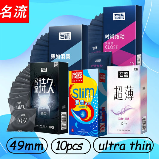 49mm Condoms Ultra Thin Safe Delay Long Lasting Extra Lubricanted Natural Rubber Latex Sleeve for Penis Goods Adults Sex Toys