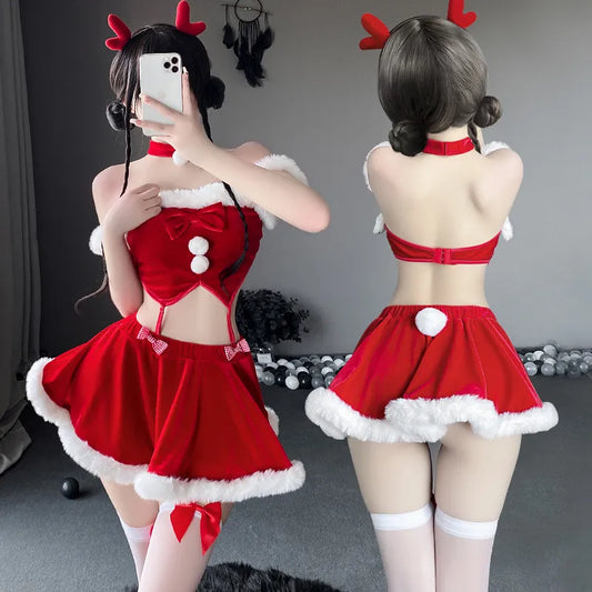 Women Christmas Santa Claus Cosplay Costume Sexy Lingerie Mini Skirt Outfits Erotic Maid Uniform Anime Roleplay Sex Porn Clothes
