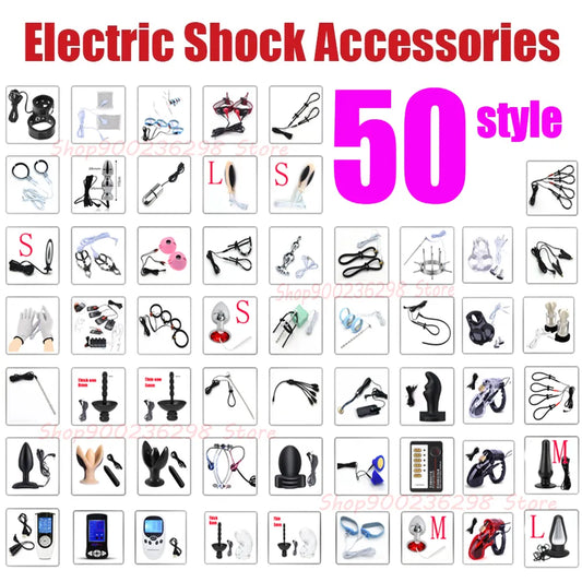Taser Electric Shock Sex Product,SM Electro Anal Plug Nipple Clamp Cock Ring Penis Plug,Bdsm Powerbox,50 Style E-stim Accessorry