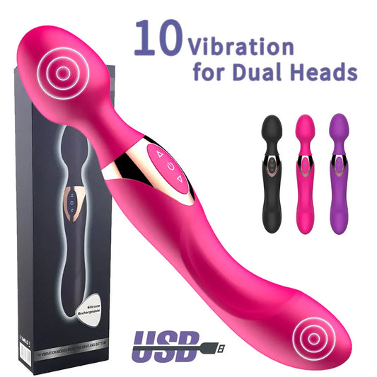 USB Charg10 Speeds Powerful Vibrators for Women Magic Dual Motors Wand Body Massager Female Sex Toys for Women G-Spot Adult Toys