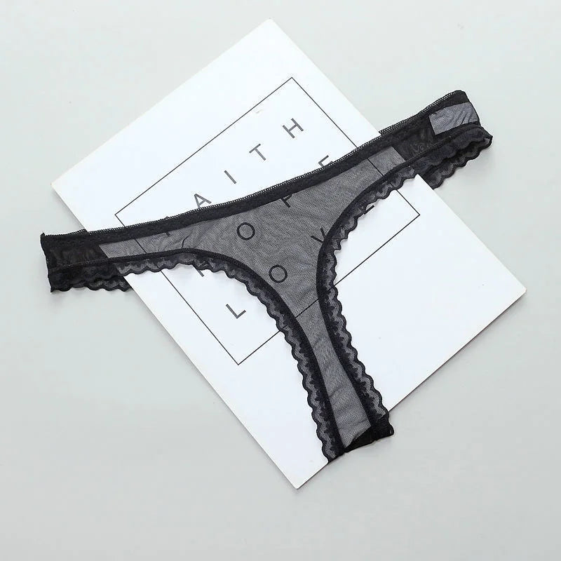 1-2 Pcs Sexy Transparent Thong Panties Women Lace See Through Crotch Mesh Bottom Sexy Seamless Low-rise T-pants Underwear