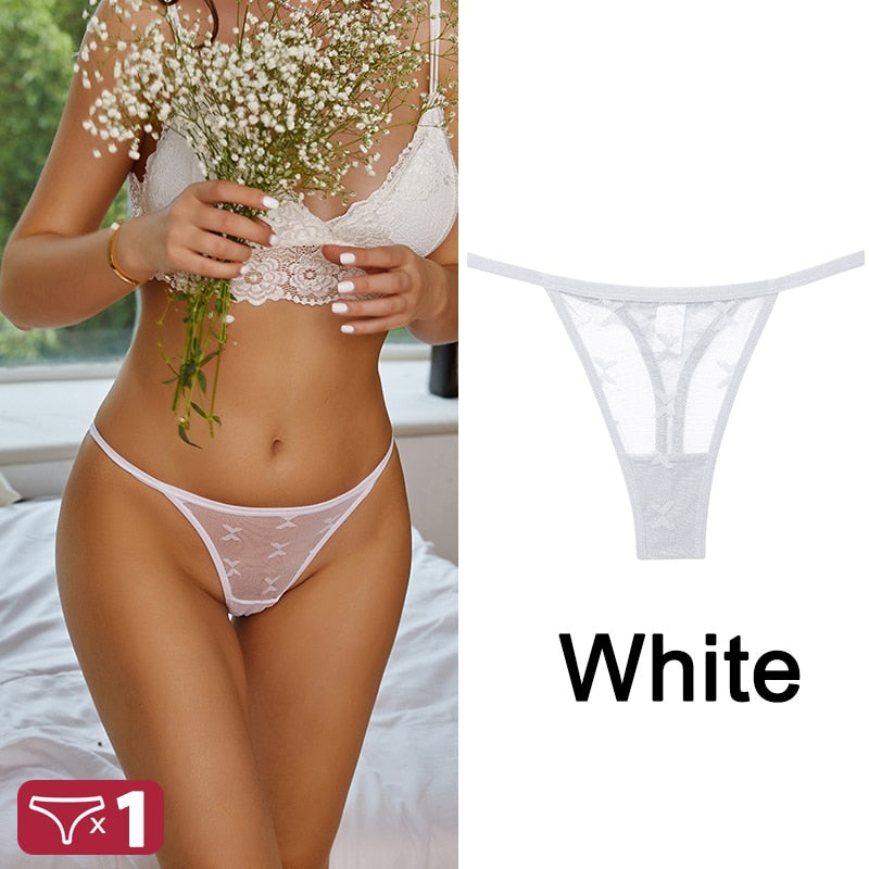 1/2Pcs Women Sexy Lace Floral G-String Panties String Transparent Underwear Intimates Panties Thong Low Waist Briefs Lingerie - kinkykings