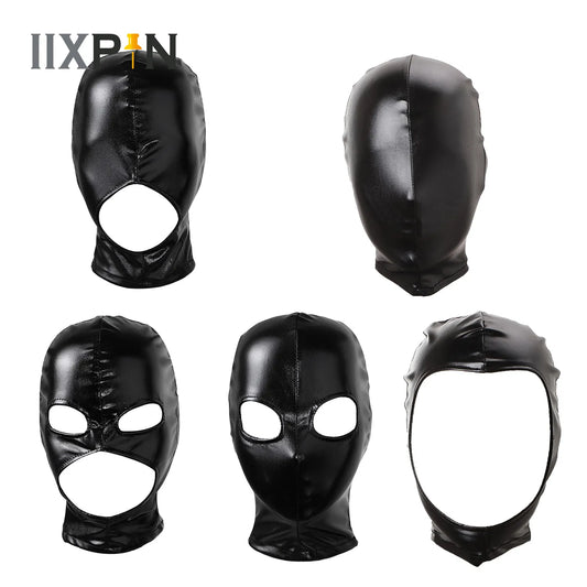 Women Mens Latex Face Mask Bronzing Cloth Open Mouth and Eye Glued Head Cover Couples Adult Face Mask Hood for Role Play Costume