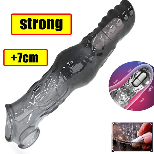 Extend 7cm Penis Enlargement Sleeve Vibrator Cock Ring Reusable Condoms Sex Toys for Men G Spot Vibrating Delay Ejaculation