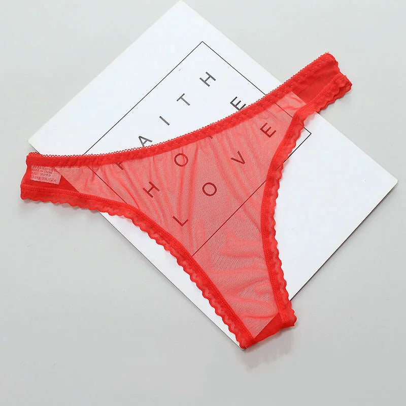 1-2 Pcs Sexy Transparent Thong Panties Women Lace See Through Crotch Mesh Bottom Sexy Seamless Low-rise T-pants Underwear