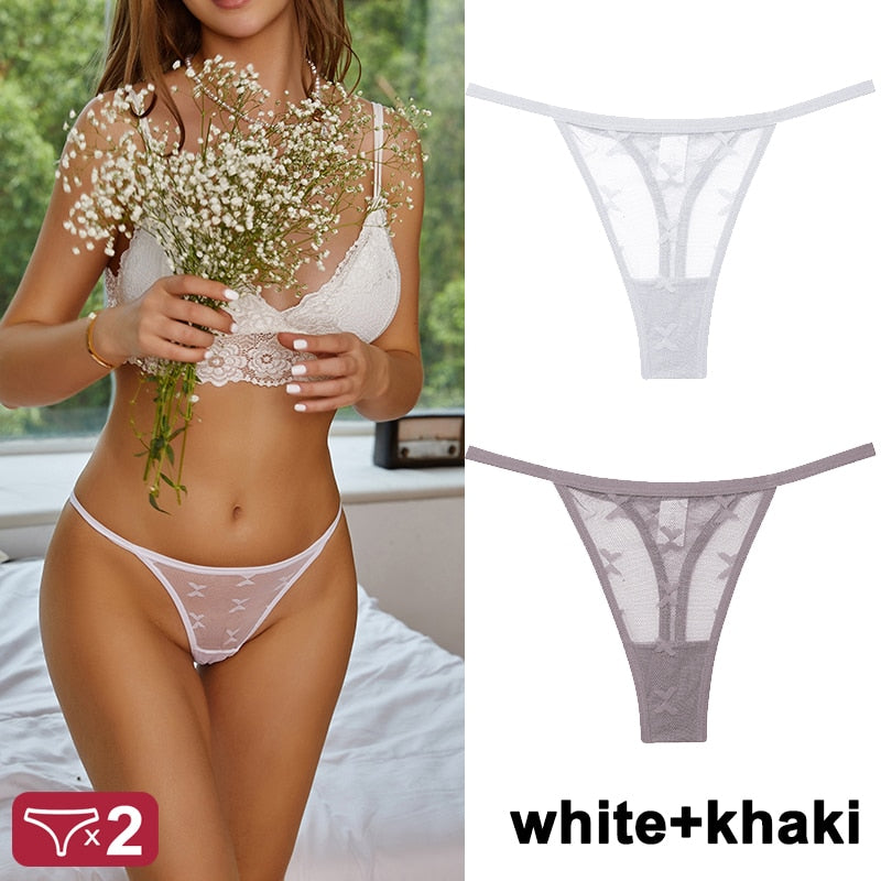 1/2Pcs Women Sexy Lace Floral G-String Panties String Transparent Underwear Intimates Panties Thong Low Waist Briefs Lingerie - kinkykings