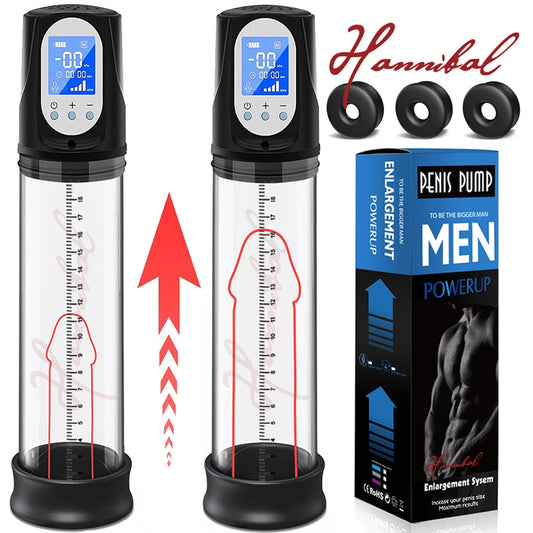 Hannibal LCD Electric Penis Pump Male Masturbator Cup Dick Extender Vacuum Pump Penis Enlargement Pump Trainer Sex Toy for Men - kinkykings
